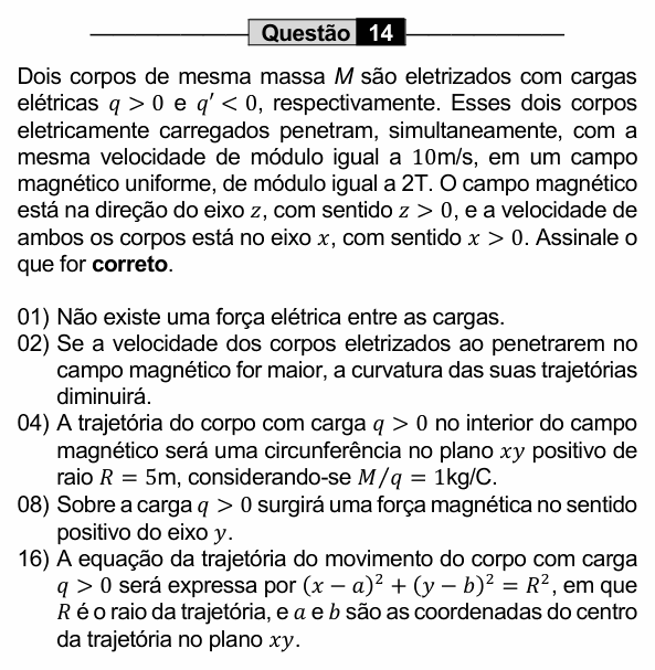 Enunciado da questão 14 de Física do UEM 2022 (PAS, etapa 3)