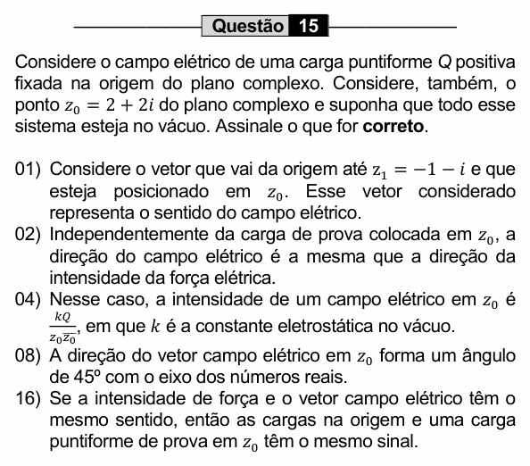 Enunciado da questão 15 de Física do UEM 2022 (PAS, etapa 3)