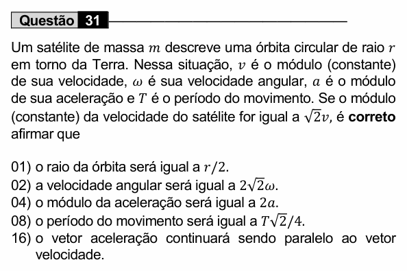 Enunciado da questão 31 de Física do UEM 2022 (Conhecimentos Específicos)
