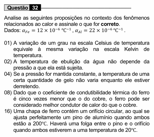 Enunciado da questão 32 de Física do UEM 2022 (Conhecimentos Específicos)