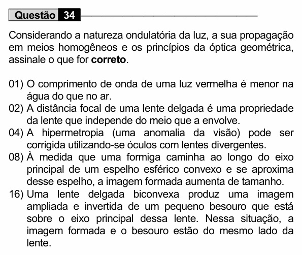 Enunciado da questão 34 de Física do UEM 2022 (Conhecimentos Específicos)