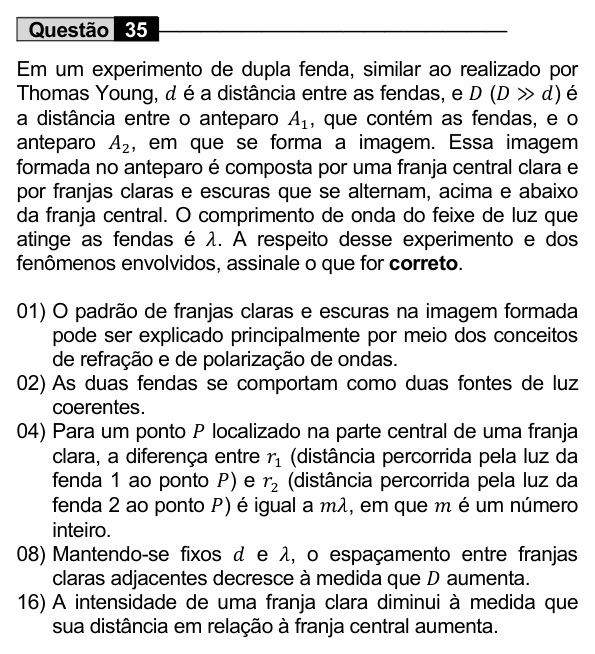 Enunciado da questão 35 de Física do UEM 2022 (Conhecimentos Específicos)