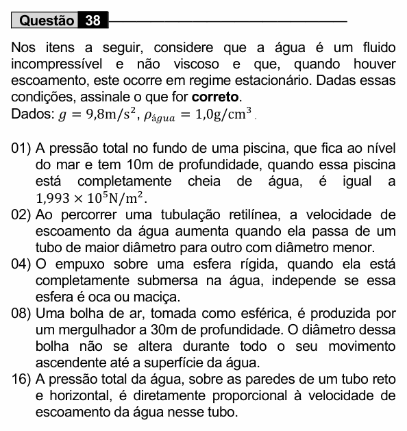 Enunciado da questão 38 de Física do UEM 2022 (Conhecimentos Específicos)