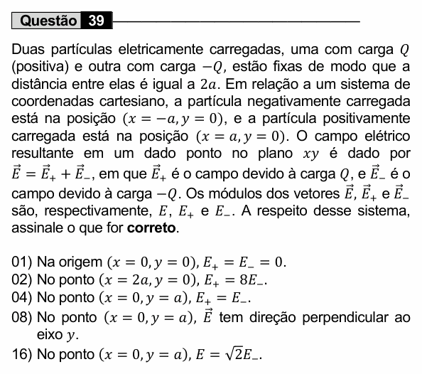 Enunciado da questão 39 de Física do UEM 2022 (Conhecimentos Específicos)
