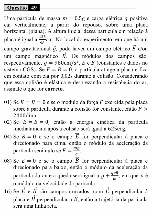 Enunciado da questão 49 de Física do UEM 2023 (Inverno)