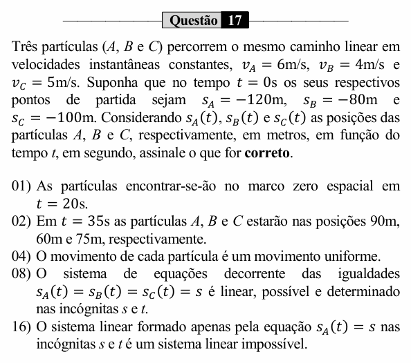 Enunciado da questão 17 de Física do UEM 2023 (PAS, etapa 1)
