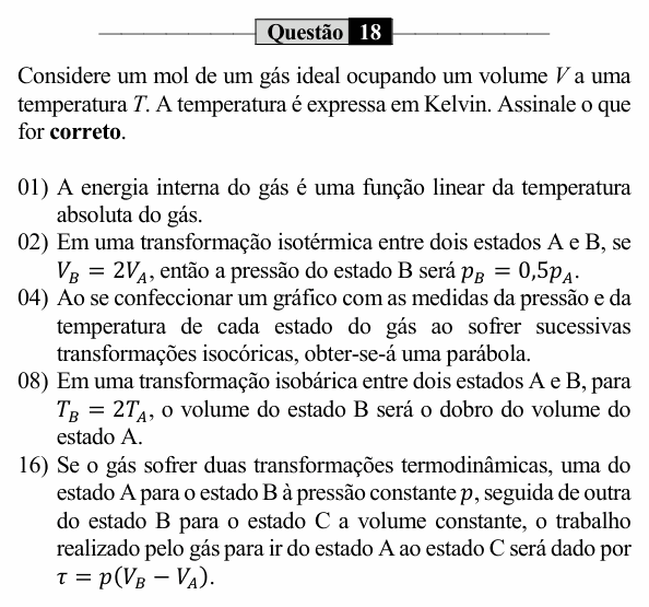 Enunciado da questão 18 de Física do UEM 2023 (PAS, etapa 2)