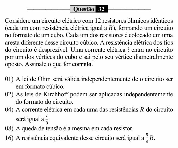 Enunciado da questão 32 de Física do UEM 2023 (PAS, etapa 3, Conhecimentos Específicos)