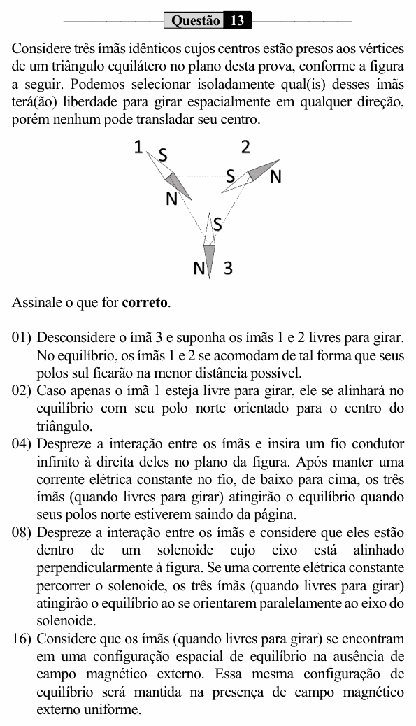 Enunciado da questão 13 de Física do UEM 2023 (PAS, etapa 3)