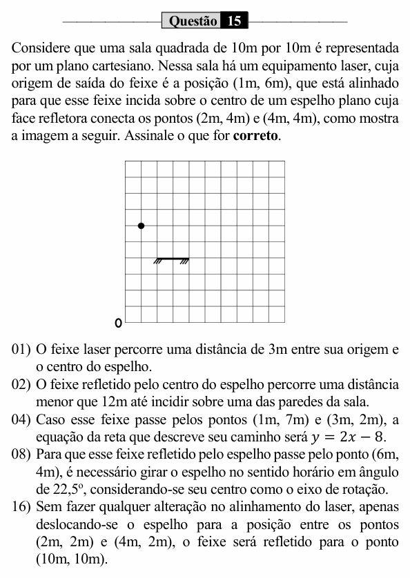 Enunciado da questão 15 de Física do UEM 2023 (PAS, etapa 3)
