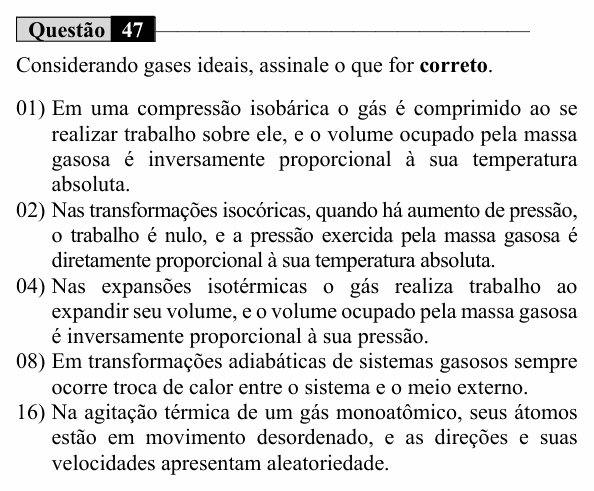 Enunciado da questão 47 de Física do UEM 2023 (Verão)