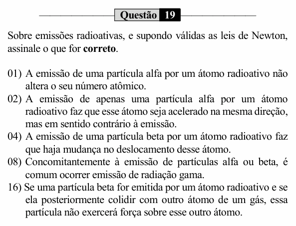Enunciado da questão 19 de Física do UEM 2024 (PAS, etapa 1)