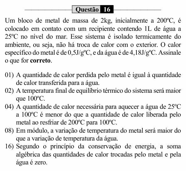 Enunciado da questão 16 de Física do UEM 2024 (PAS, etapa 2)
