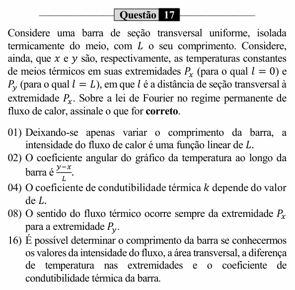 Enunciado da questão 17 de Física do UEM 2024 (PAS, etapa 2)