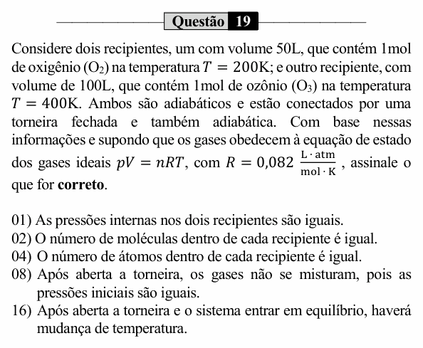 Enunciado da questão 19 de Física do UEM 2024 (PAS, etapa 2)