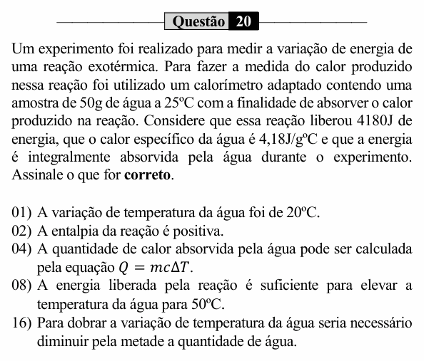 Enunciado da questão 20 de Física do UEM 2024 (PAS, etapa 2)