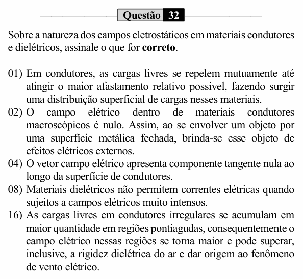 Enunciado da questão 32 de Física do UEM 2024 (PAS, etapa 3, Conhecimentos Específicos)
