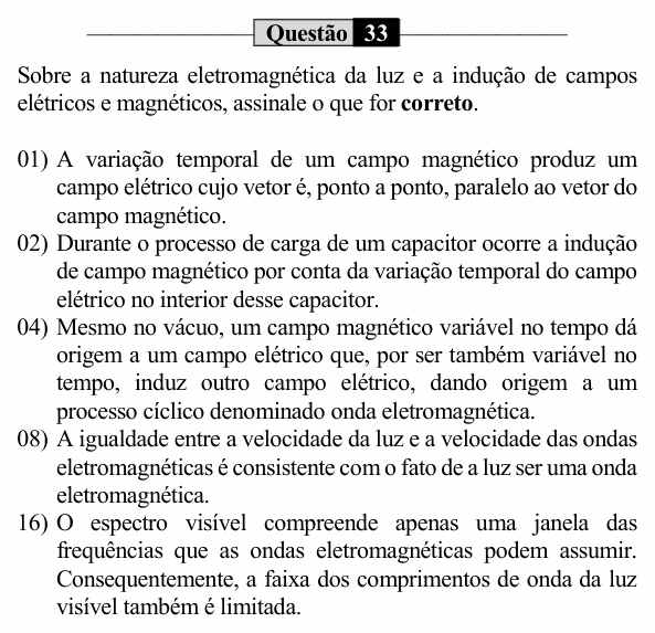 Enunciado da questão 33 de Física do UEM 2024 (PAS, etapa 3, Conhecimentos Específicos)