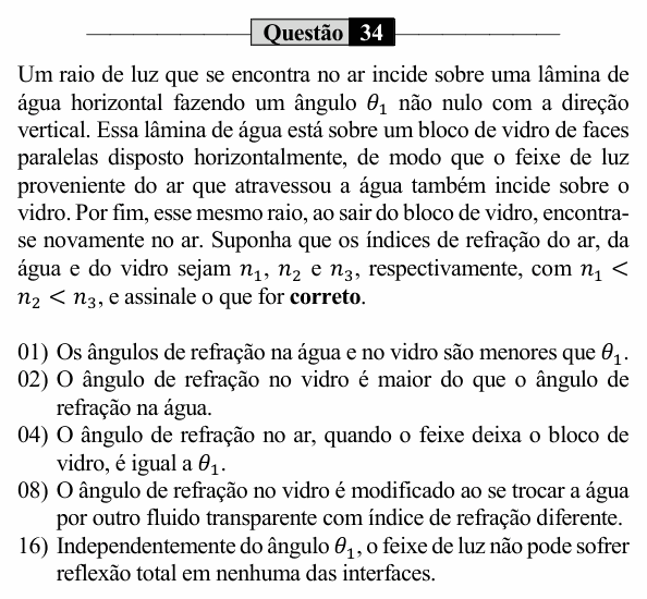 Enunciado da questão 34 de Física do UEM 2024 (PAS, etapa 3, Conhecimentos Específicos)