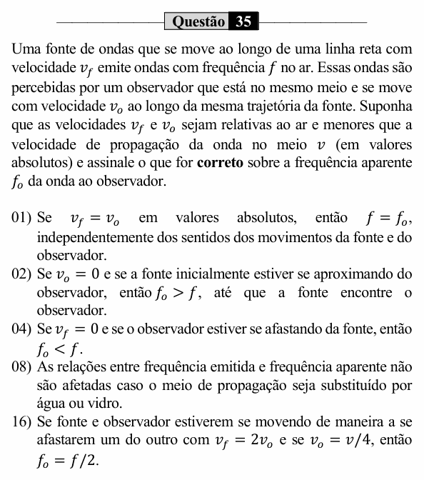 Enunciado da questão 35 de Física do UEM 2024 (PAS, etapa 3, Conhecimentos Específicos)