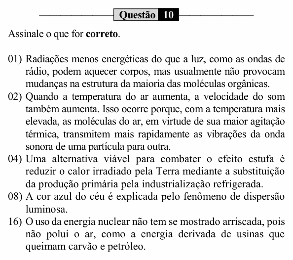Enunciado da questão 10 de Física do UEM 2024 (PAS, etapa 3)