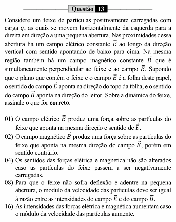 Enunciado da questão 13 de Física do UEM 2024 (PAS, etapa 3)