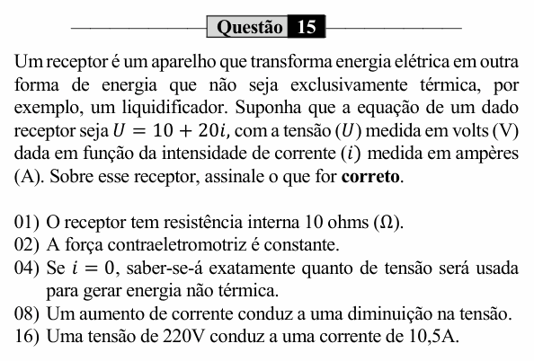 Enunciado da questão 15 de Física do UEM 2024 (PAS, etapa 3)