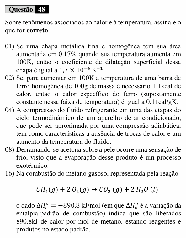Enunciado da questão 48 de Física do UEM 2024 (Verão)