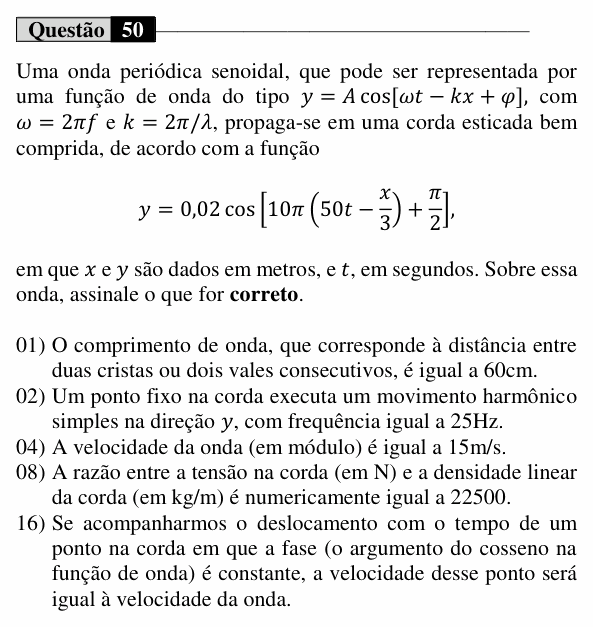 Enunciado da questão 50 de Física do UEM 2024 (Verão)
