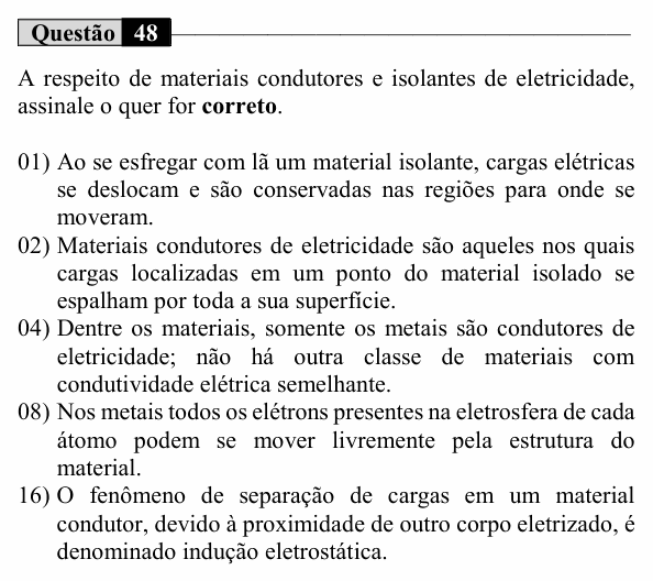 Enunciado da questão 48 de Física do UEM 2025 (Inverno)