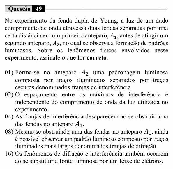 Enunciado da questão 49 de Física do UEM 2025 (Inverno)