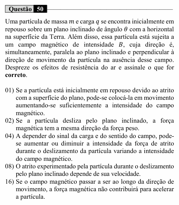 Enunciado da questão 50 de Física do UEM 2025 (Inverno)