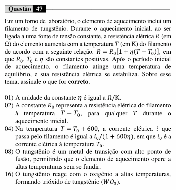 Enunciado da questão 47 de Física do UEM 2025 (Verão)