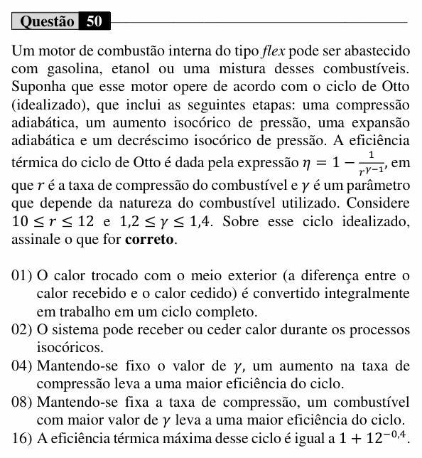 Enunciado da questão 50 de Física do UEM 2025 (Verão)
