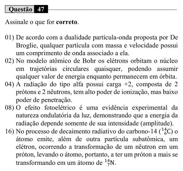 Enunciado da questão 47 de Física do UEM 2026 (Inverno)