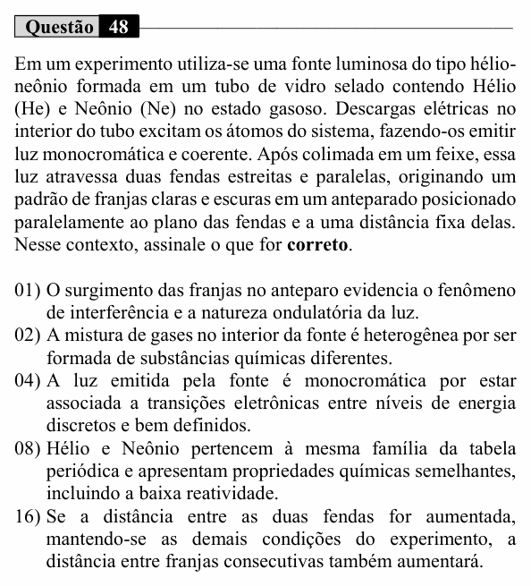 Enunciado da questão 48 de Física do UEM 2026 (Inverno)
