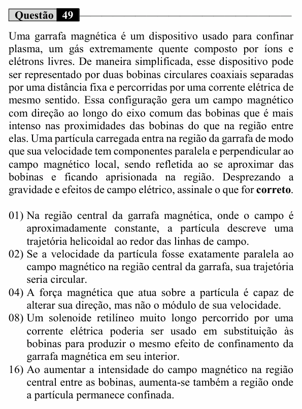 Enunciado da questão 49 de Física do UEM 2026 (Inverno)