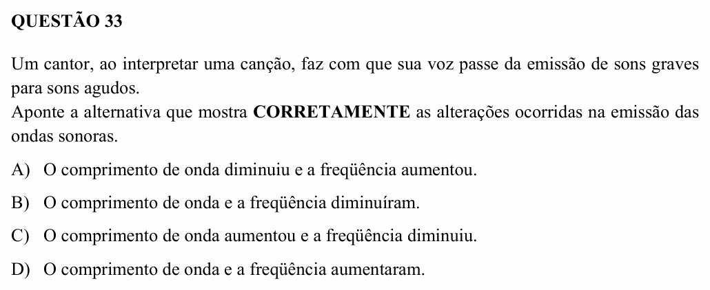 Enunciado da questão 33 de Física do UEMG 2005