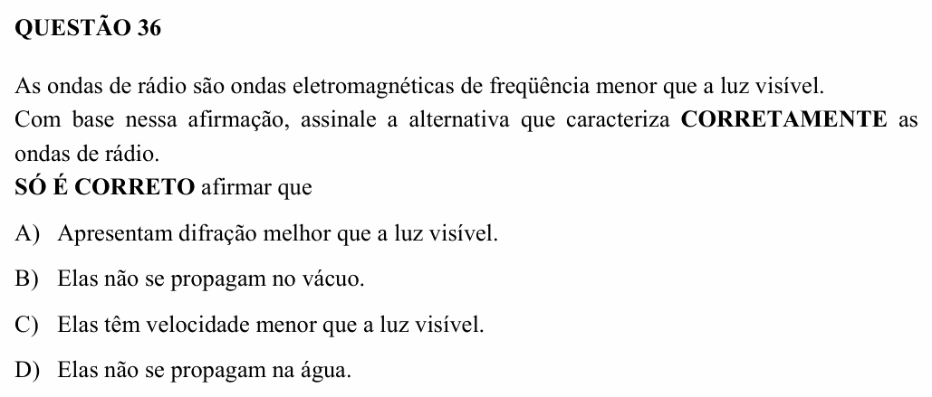 Enunciado da questão 36 de Física do UEMG 2005
