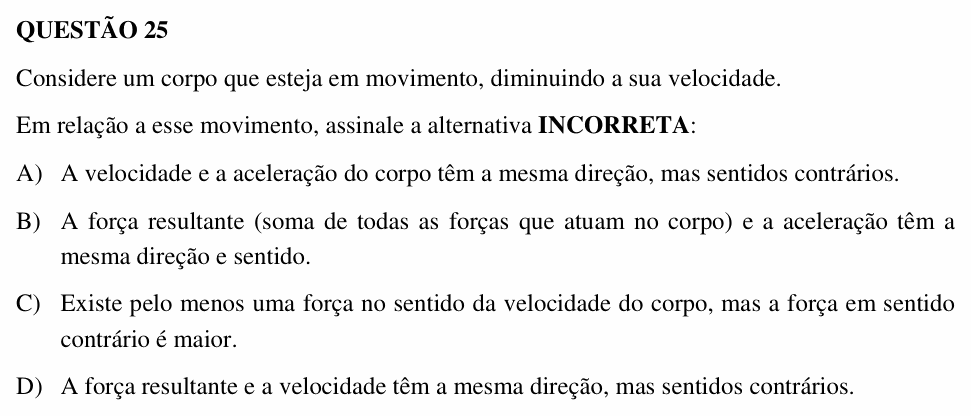 Enunciado da questão 25 de Física do UEMG 2006