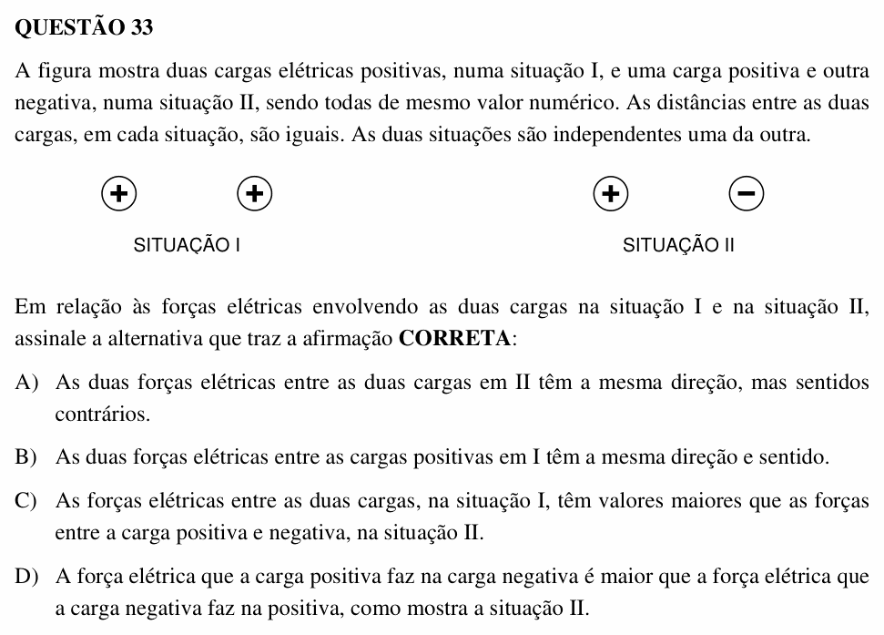 Enunciado da questão 33 de Física do UEMG 2006