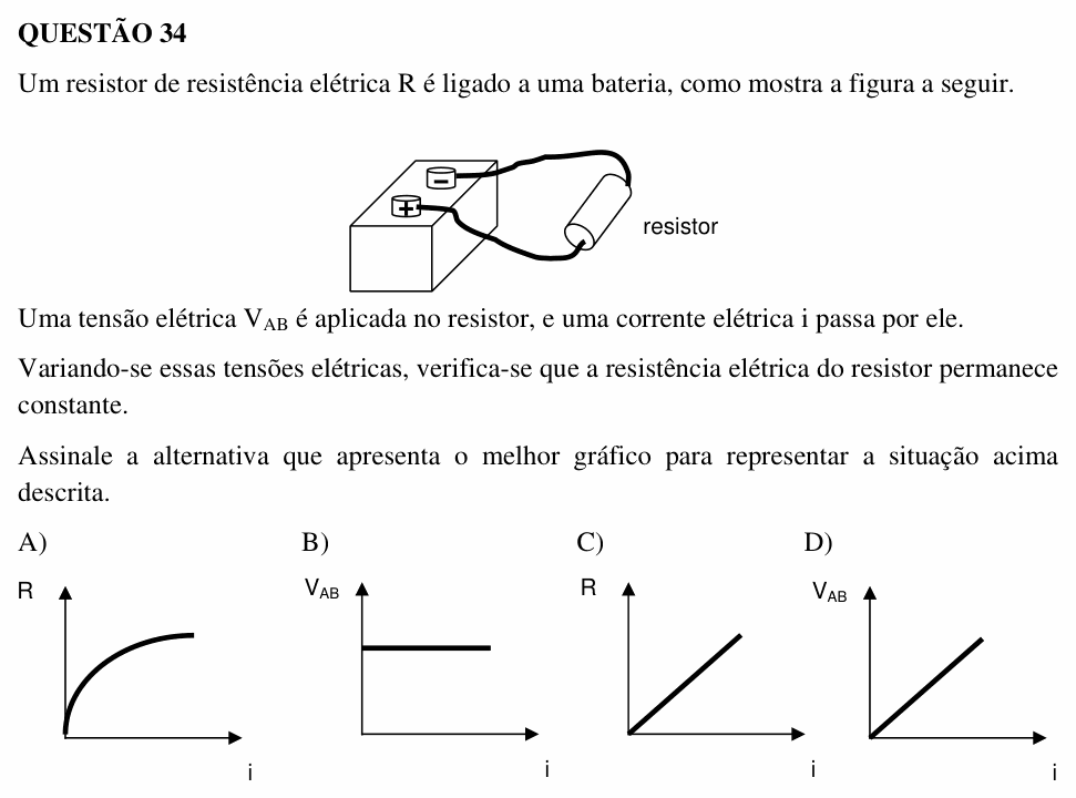 Enunciado da questão 34 de Física do UEMG 2006