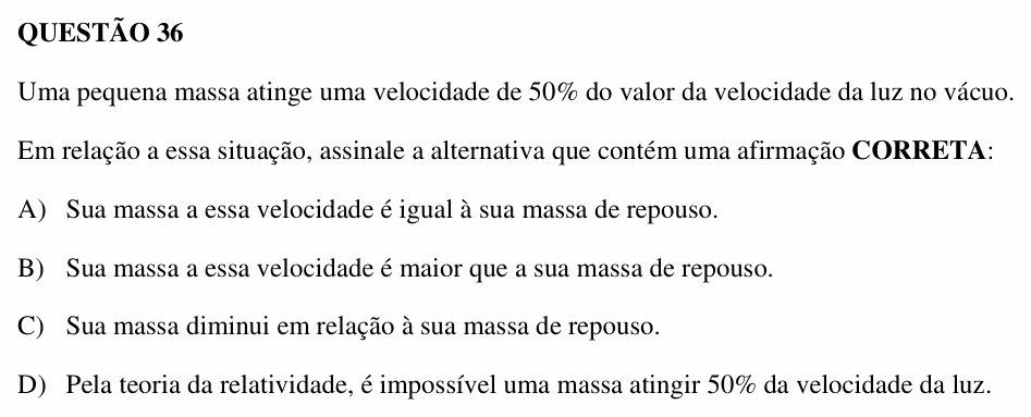 Enunciado da questão 36 de Física do UEMG 2006