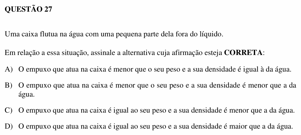 Enunciado da questão 27 de Física do UEMG 2007