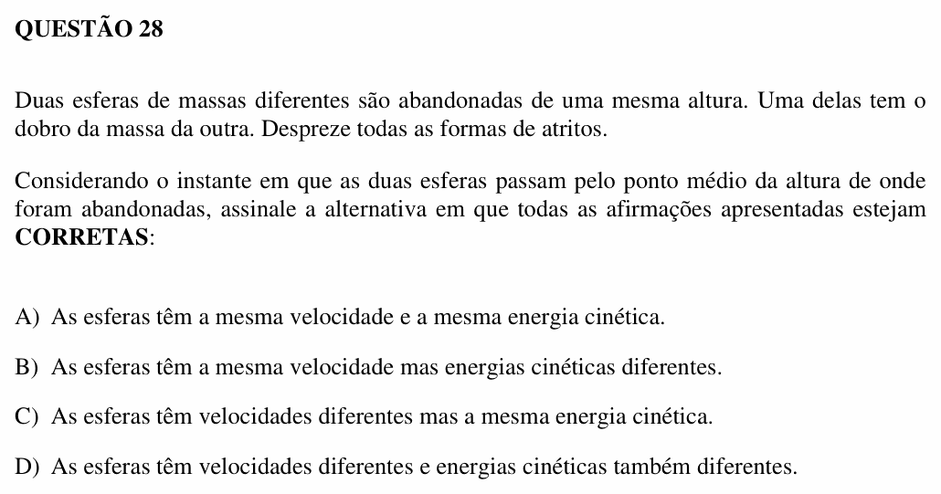 Enunciado da questão 28 de Física do UEMG 2007