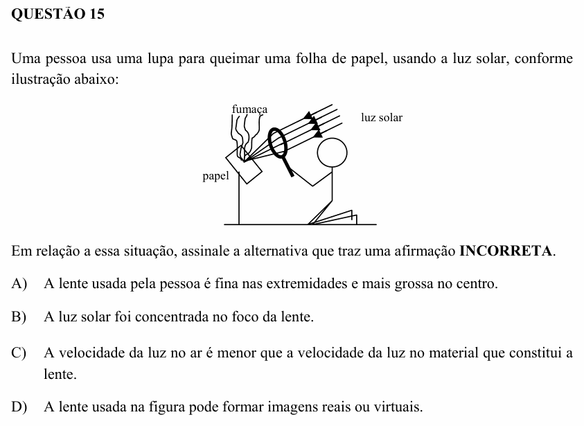 Enunciado da questão 15 de Física do UEMG 2008