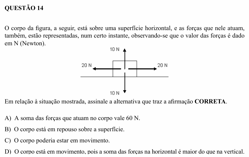 Enunciado da questão 14 de Física do UEMG 2008 (2º semestre)