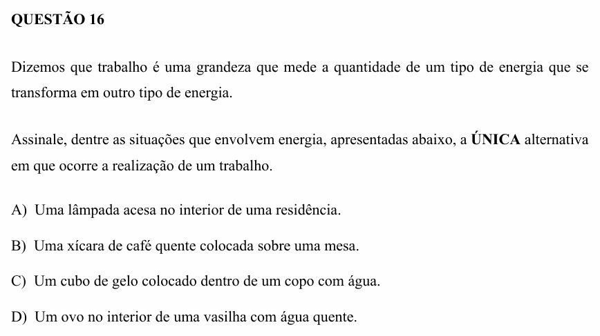 Enunciado da questão 16 de Física do UEMG 2008 (2º semestre)