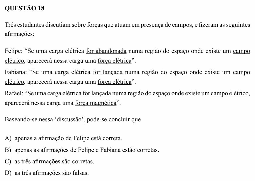 Enunciado da questão 18 de Física do UEMG 2008 (2º semestre)
