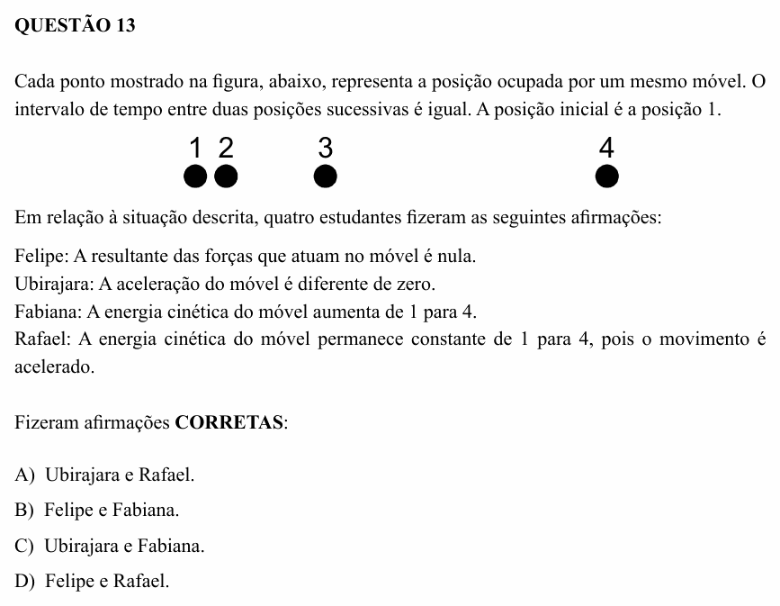 Enunciado da questão 13 de Física do UEMG 2009